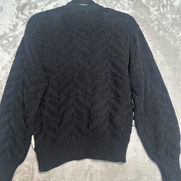 JH Collectibles Open Knit Cardigan Women’s Medium Petite Black White Grandma - Picture 2 of 5